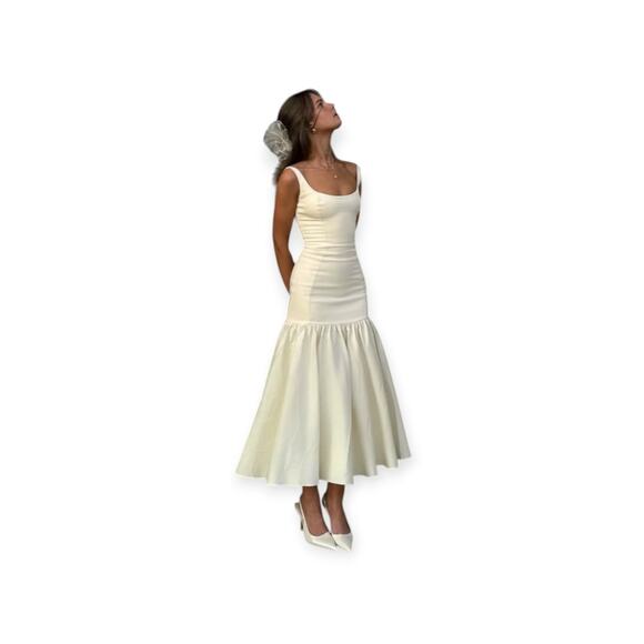 Commense Cream Drop Waist Maxi Dress Low Cut Sleeveless Size S NWT - Picture 4 of 5